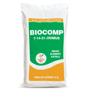 Biocomp 7-14-21+Humus organomineral gübre içerik tablosu %21 potasyum ve klor içermeyen formül